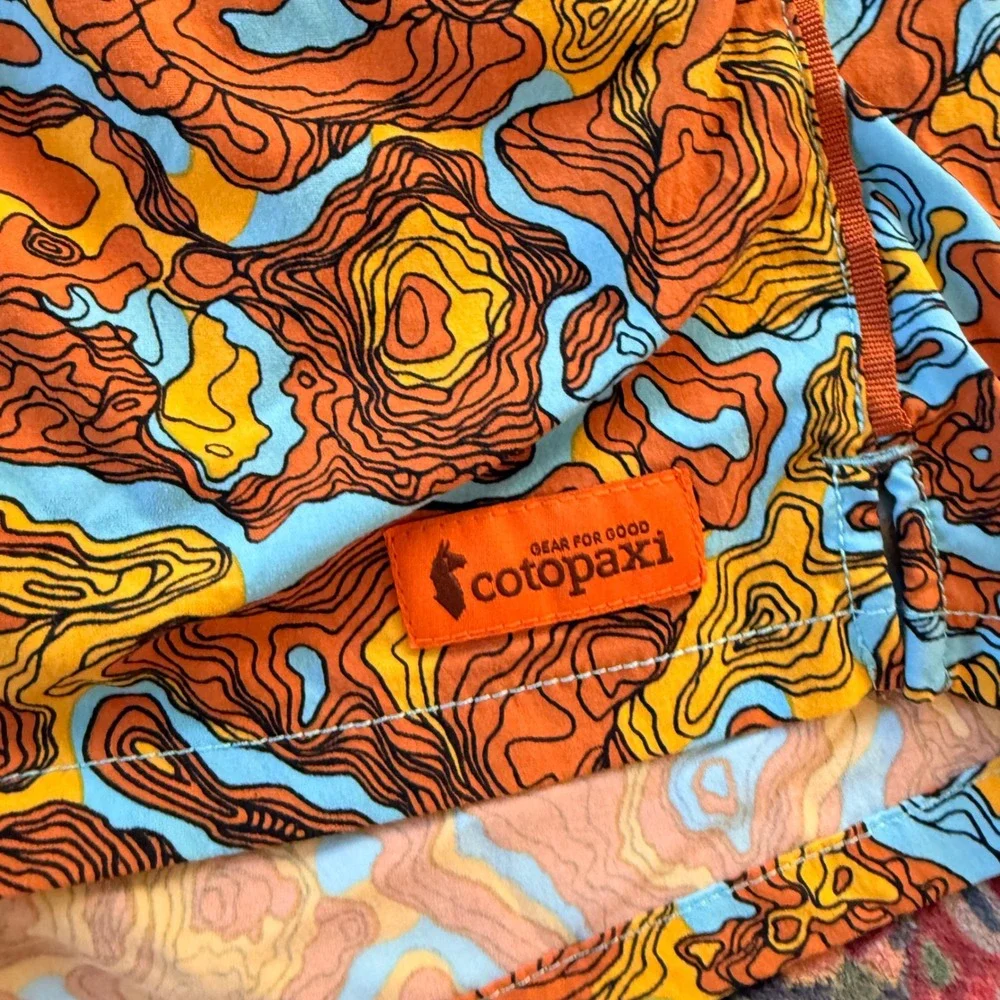 Cotopaxi Swim Trunks Mens L Orange Topo Map Print Summer Mesh Liner Shorts Beach